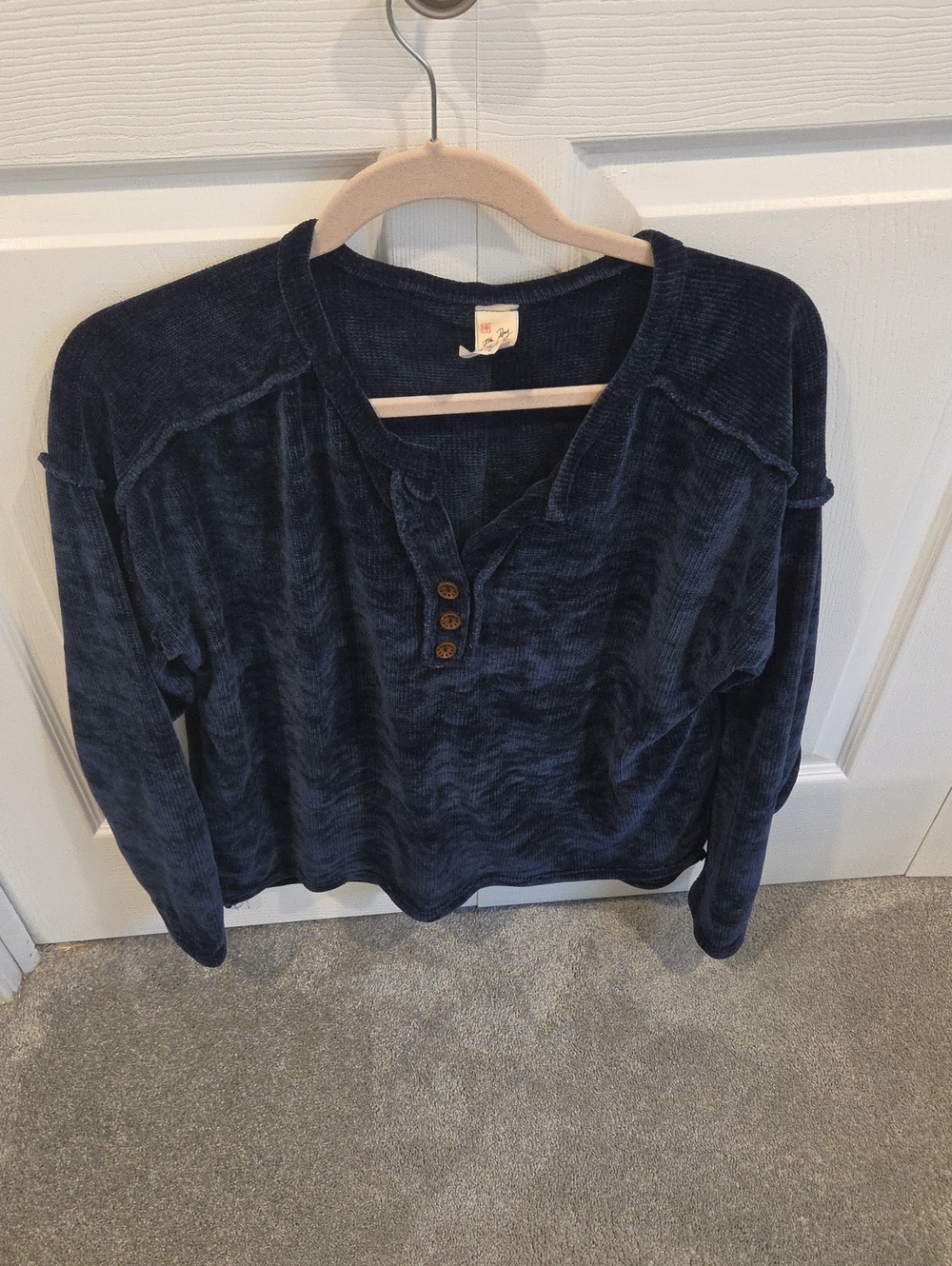 7th Ray Navy Button-Front Long Sleeve Henley